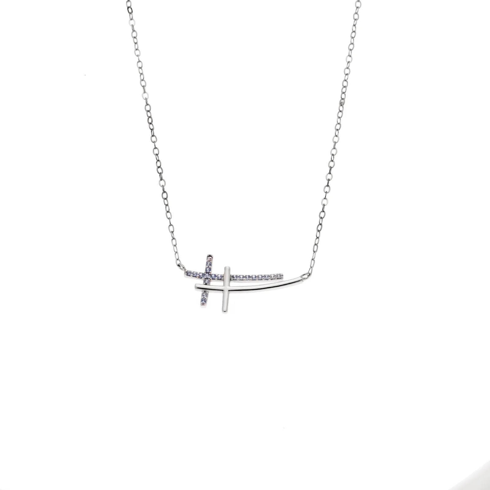 Σταυρός με Αλυσίδα Λευκό Ασήμι 925